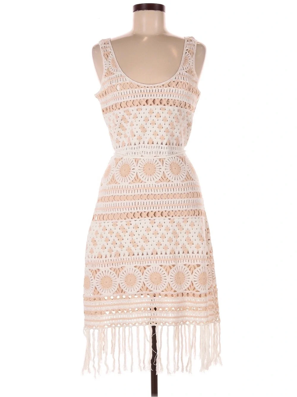 Idyllwind Cream and Beige Crochet Tank Dress